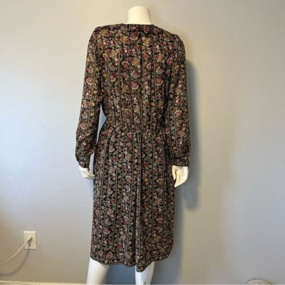 Vintage Floral Midi dress flowy long sleeves earthy tone floral medium size - Picture 2 of 9